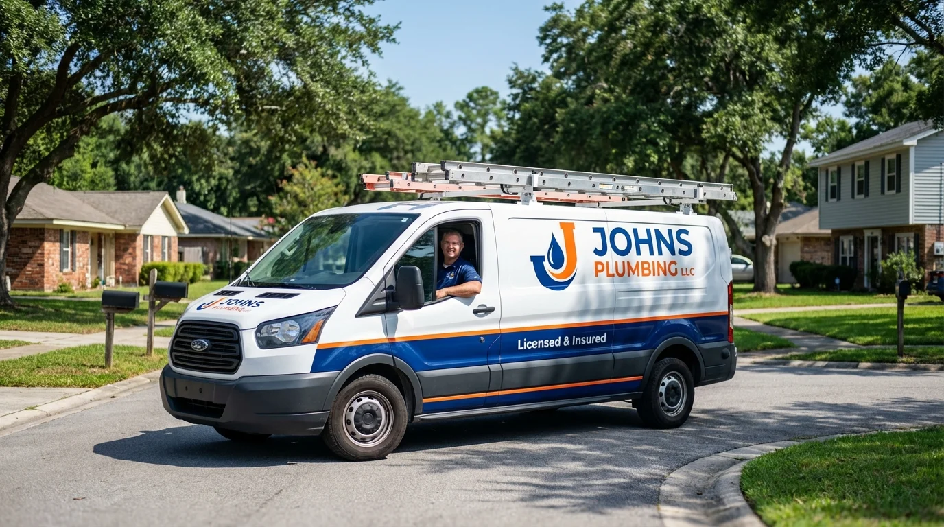 Johns Plumbing LLC service van in Cedar Falls, IA