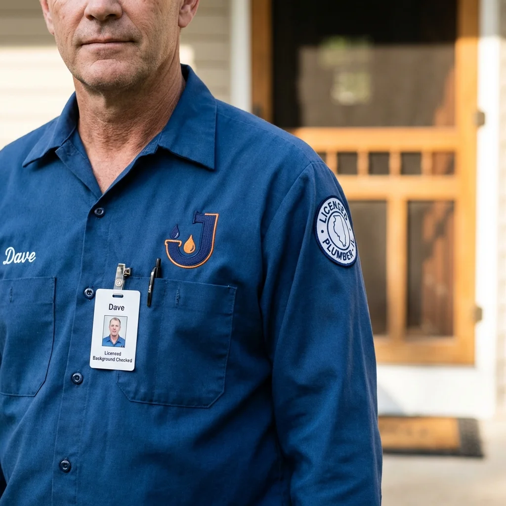 Licensed plumber showing ID badge in Cedar Falls, IA