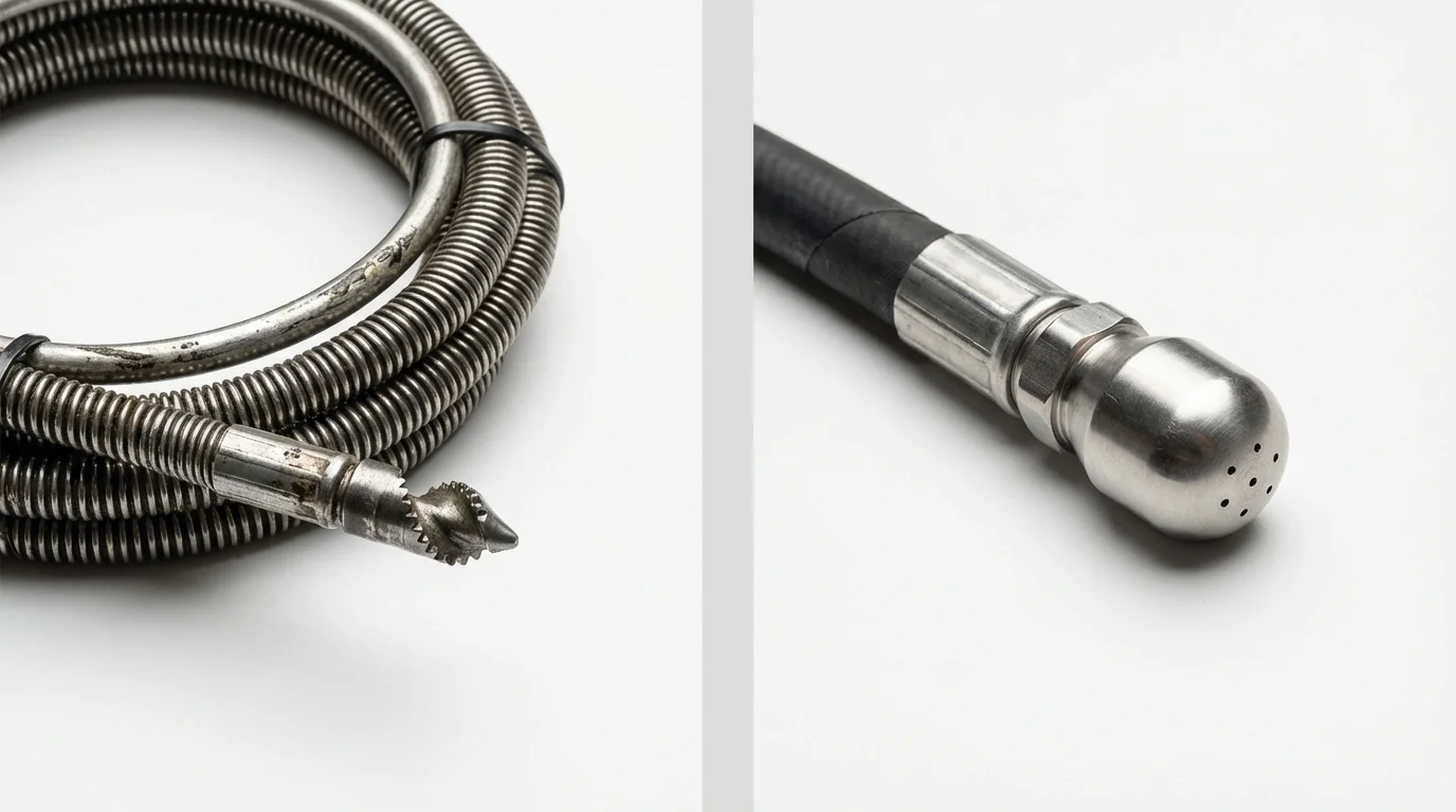 Drain snake cable and hydro jetting nozzle used for drain cleaning in Cedar Falls, IA