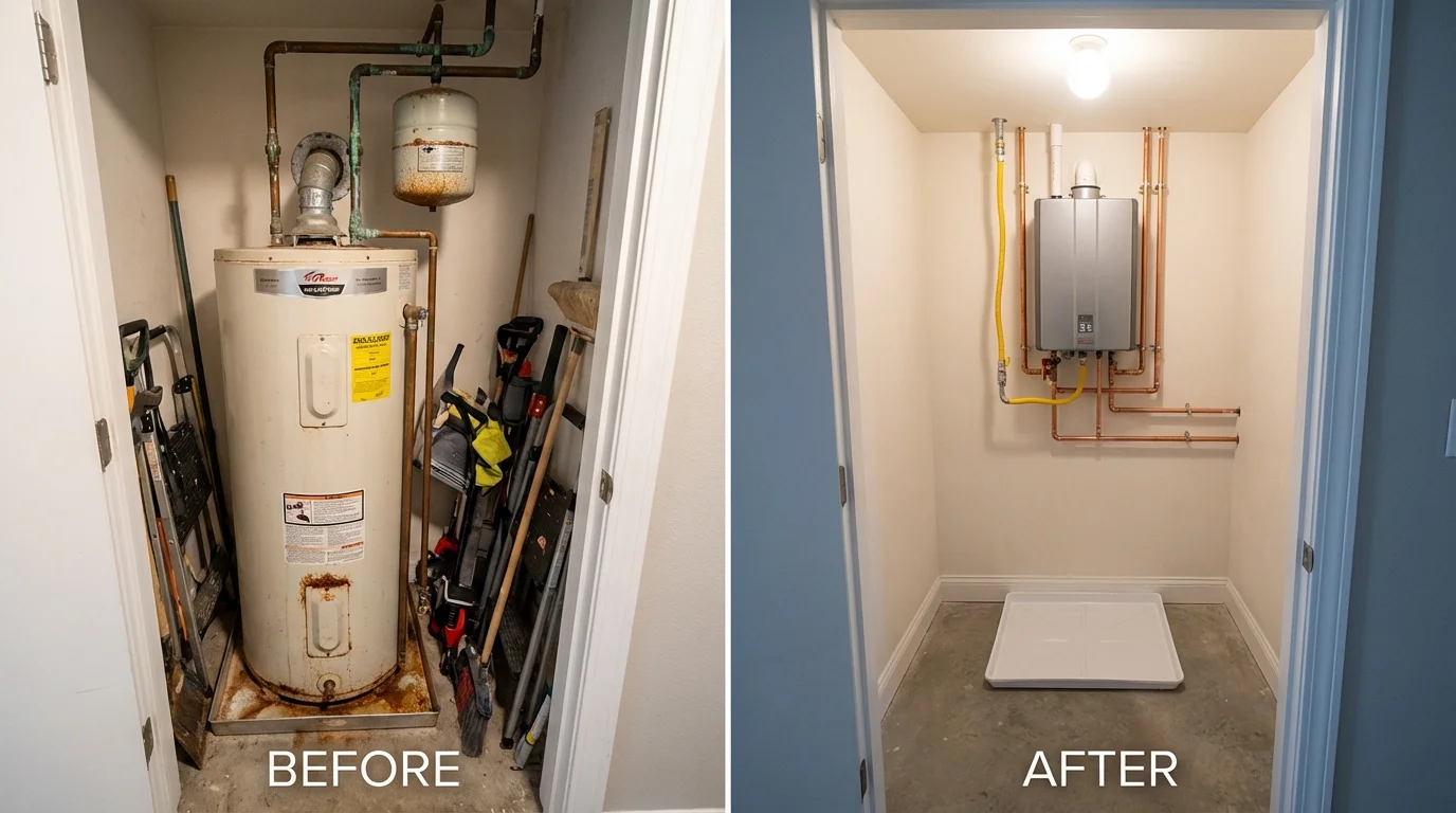 Tank water heater versus wall-mounted tankless unit comparison for Cedar Falls, IA homeowners
