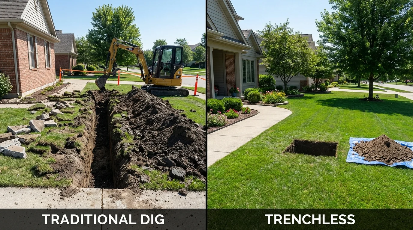 Trenchless sewer repair with minimal yard damage versus traditional excavation in Cedar Falls, IA